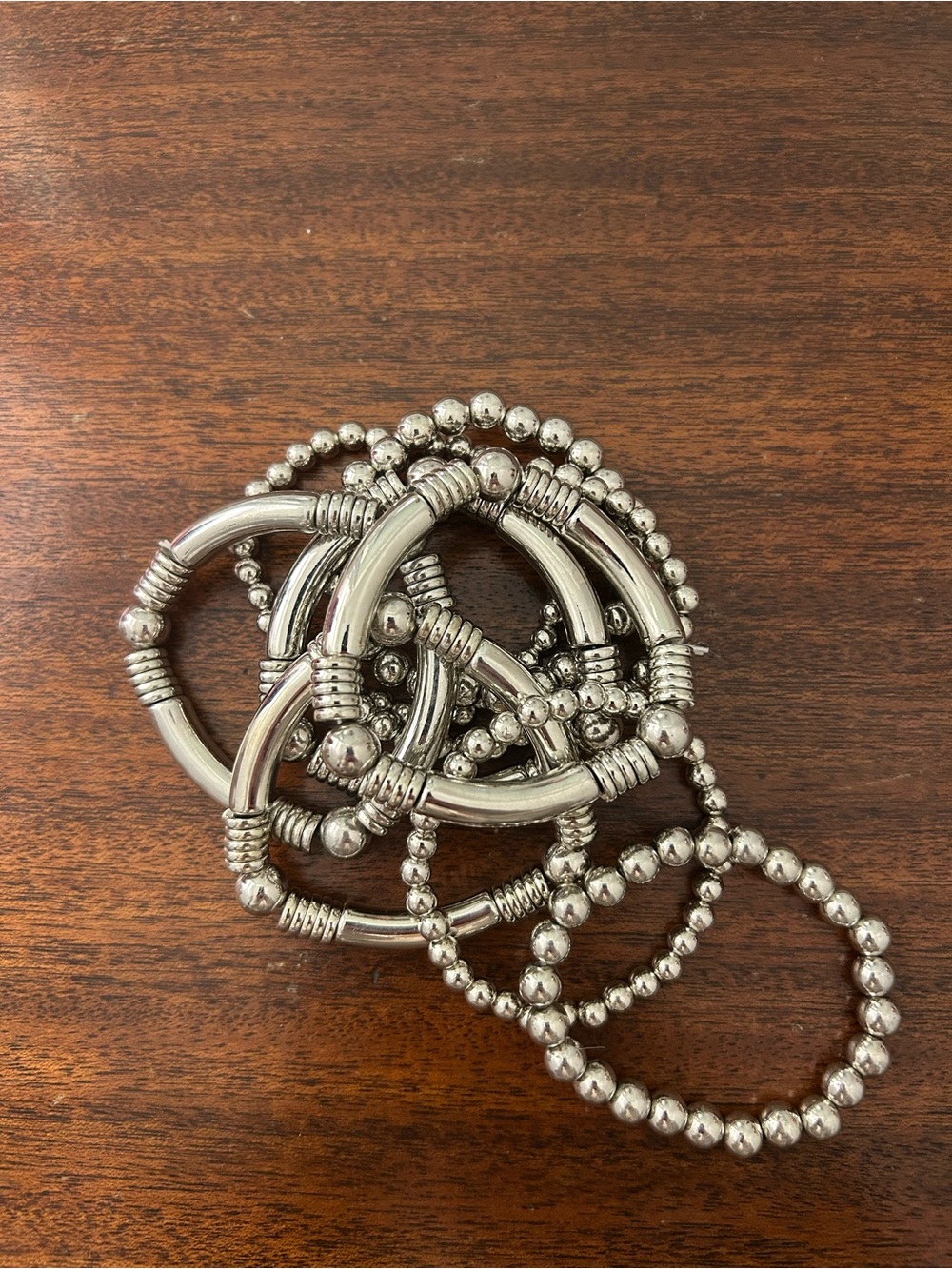 Silver stretch beaded bracelets